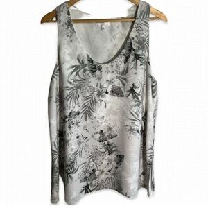 Floral Grey Green Print Double Lined Blouse XL Neutral Sleeveless Camber & Grace